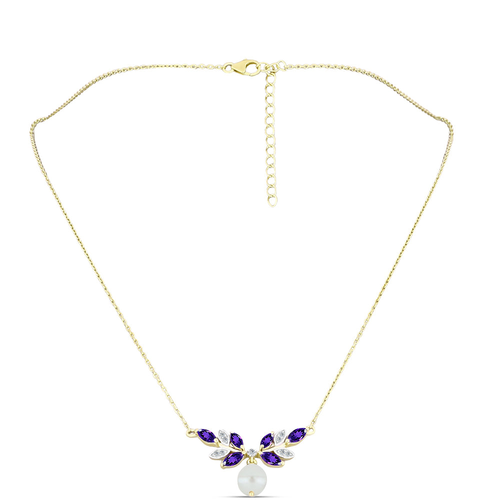Collar de Plata Bañada en Oro con Amatista de Marruecos y Perla blanca de agua dulce 1 