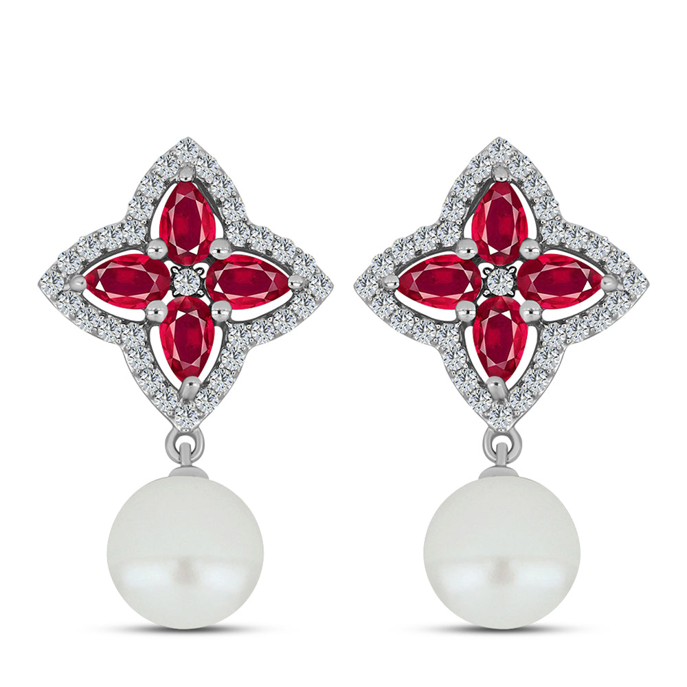 Colgante de Plata con Rubí de Madagascar y Perla blanca de agua dulce