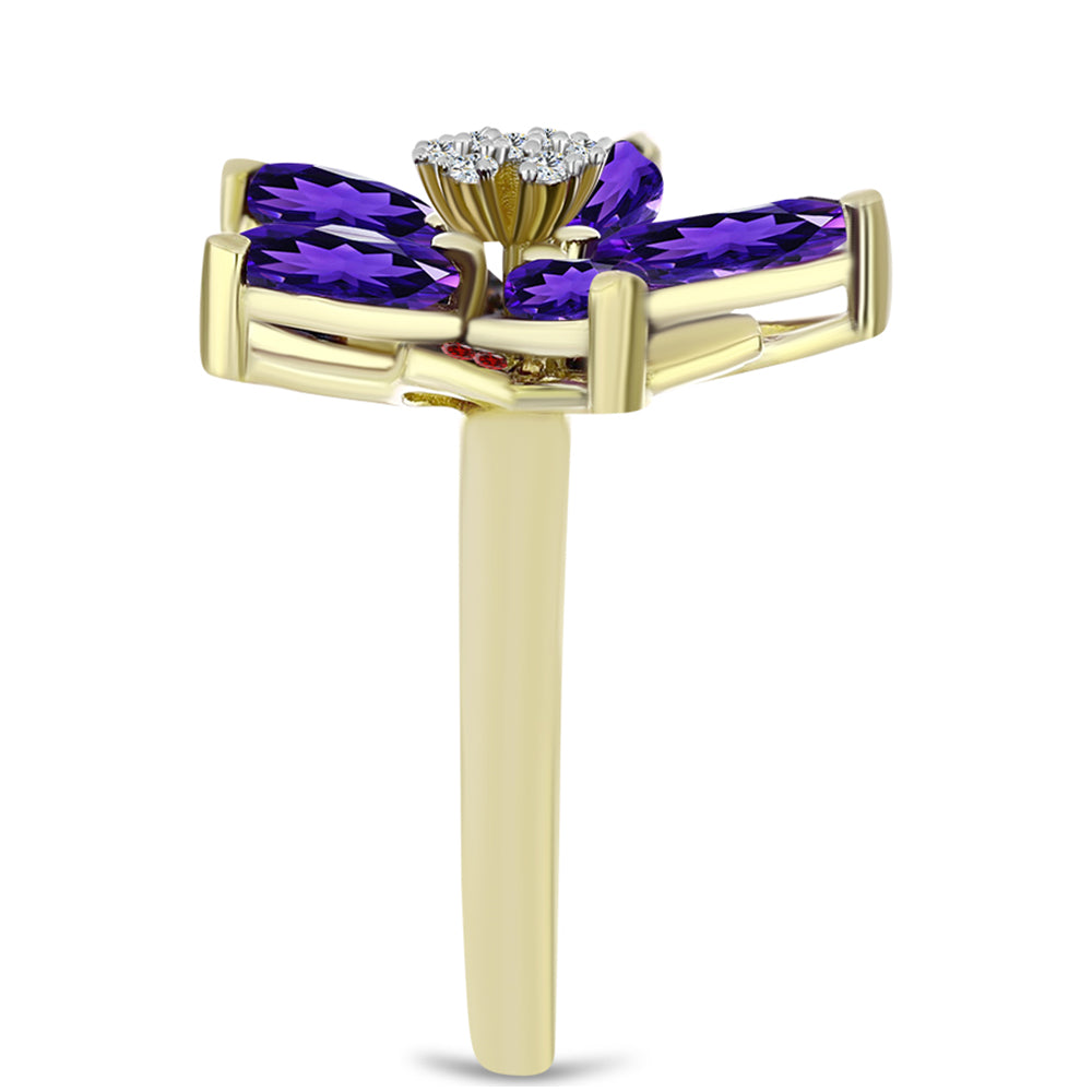 Anillo de Plata Bañada en Oro con Amatista de Marruecos y Granate Barton 4 