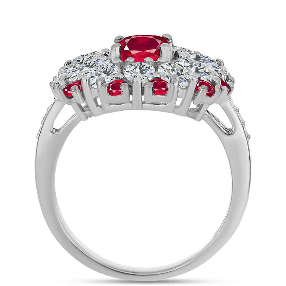 Anillo de Plata con Rubí de Madagascar y Topacio Blanco 2 