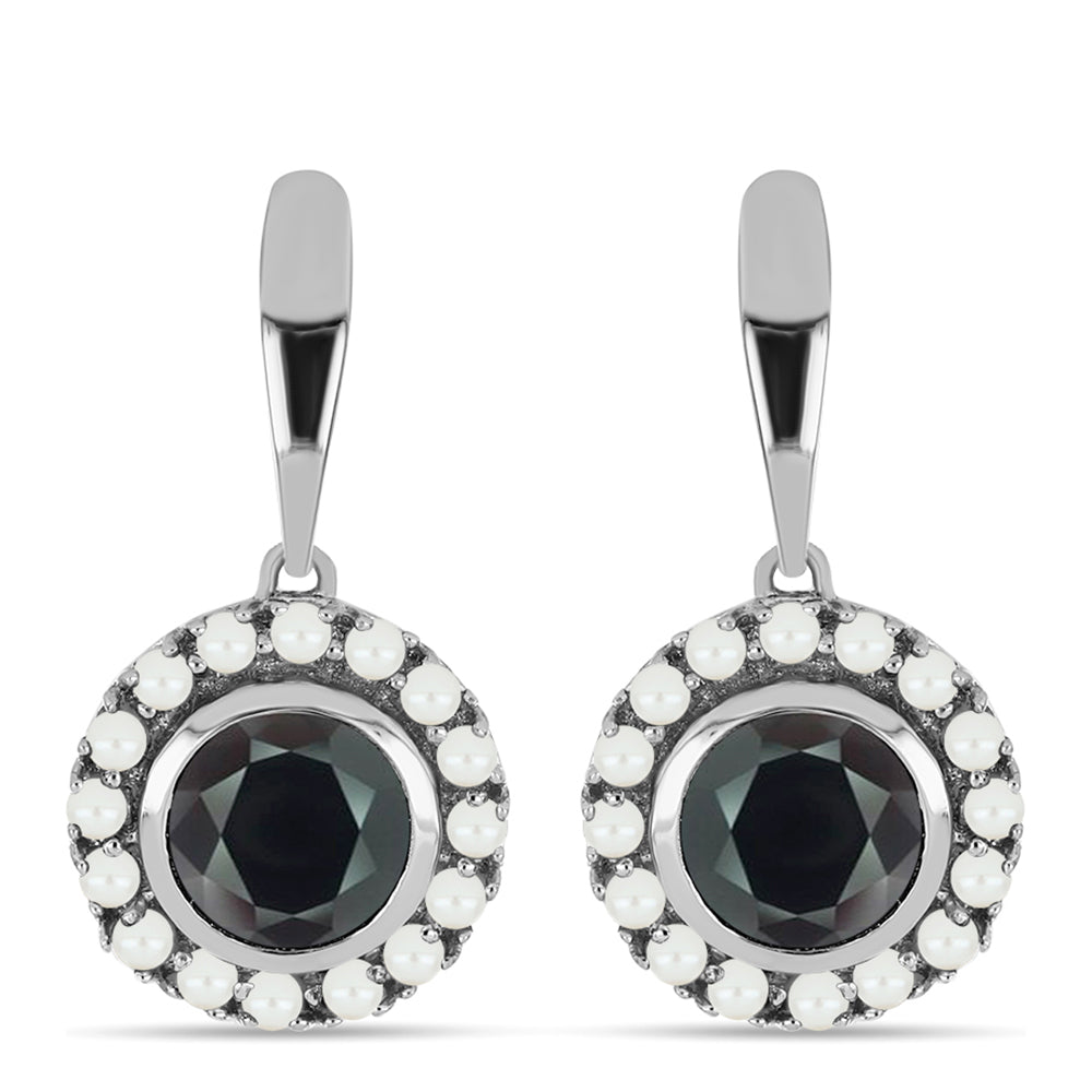 Pendientes de Plata con Obsidiana y Perla blanca de agua dulce 1 