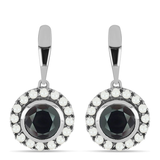 Pendientes de Plata con Obsidiana y Perla blanca de agua dulce