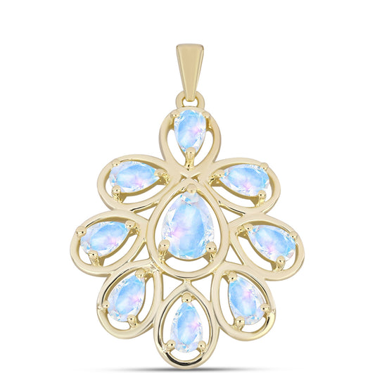 Colgante de Plata Bañada en Oro con Piedra Lunar Arco Iris