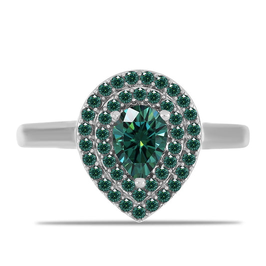 Anillo de Plata con Moissanita azul mar verdosa