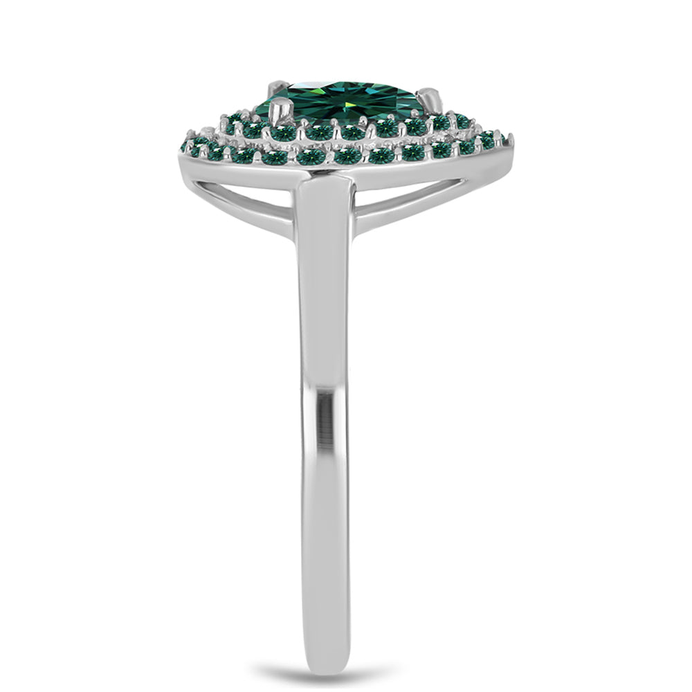 Anillo de Plata con Moissanita azul mar verdosa 4 