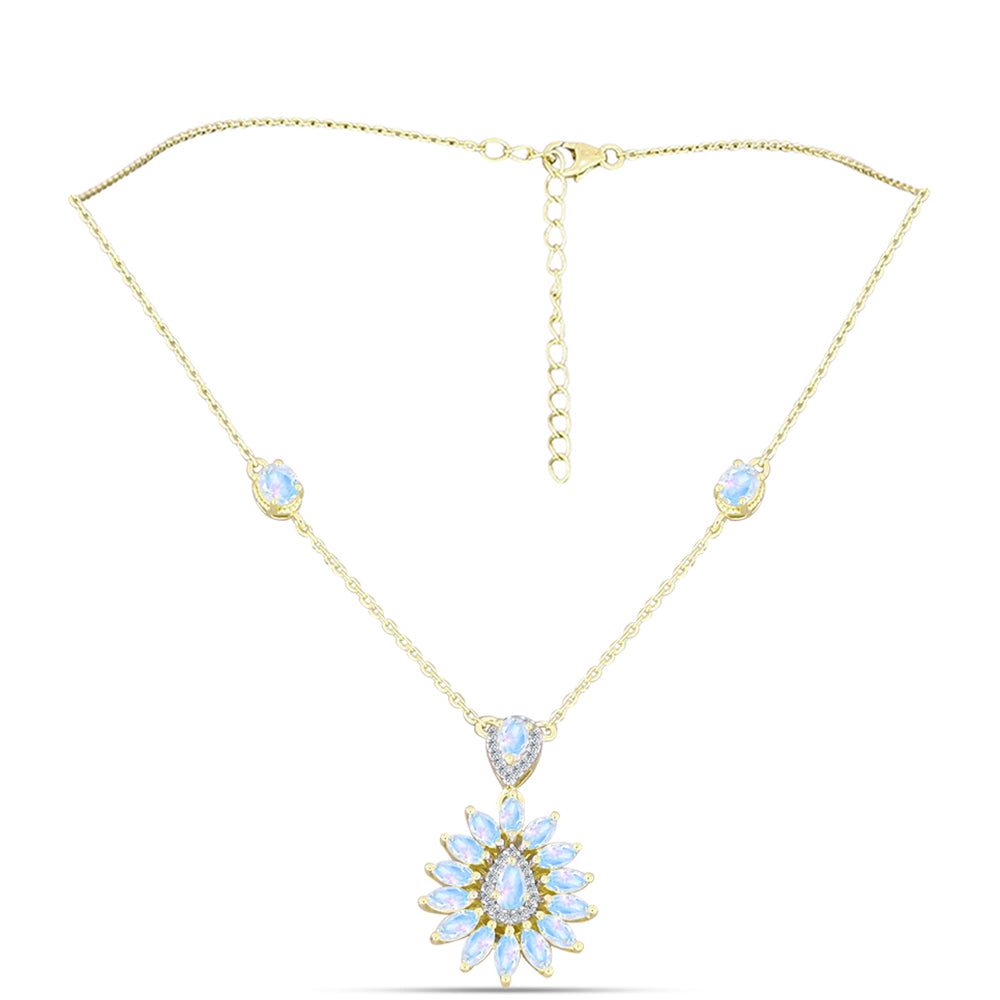 Collar de Plata Bañada en Oro con Piedra Lunar Arco Iris