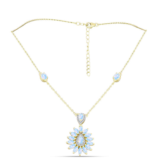 Collar de Plata Bañada en Oro con Piedra Lunar Arco Iris