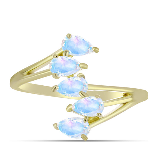 Anillo de Plata Bañada en Oro con Piedra Lunar Arco Iris