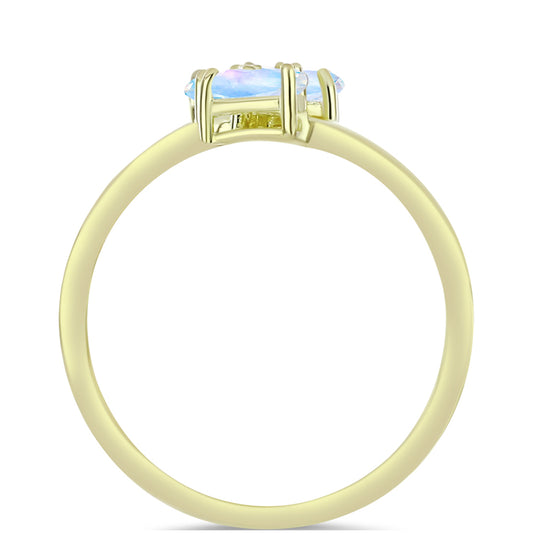 Anillo de Plata Bañada en Oro con Piedra Lunar Arco Iris