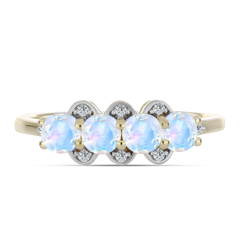 Anillo de Plata Bañada en Oro con Piedra Lunar Arco Iris y Topacio Blanco