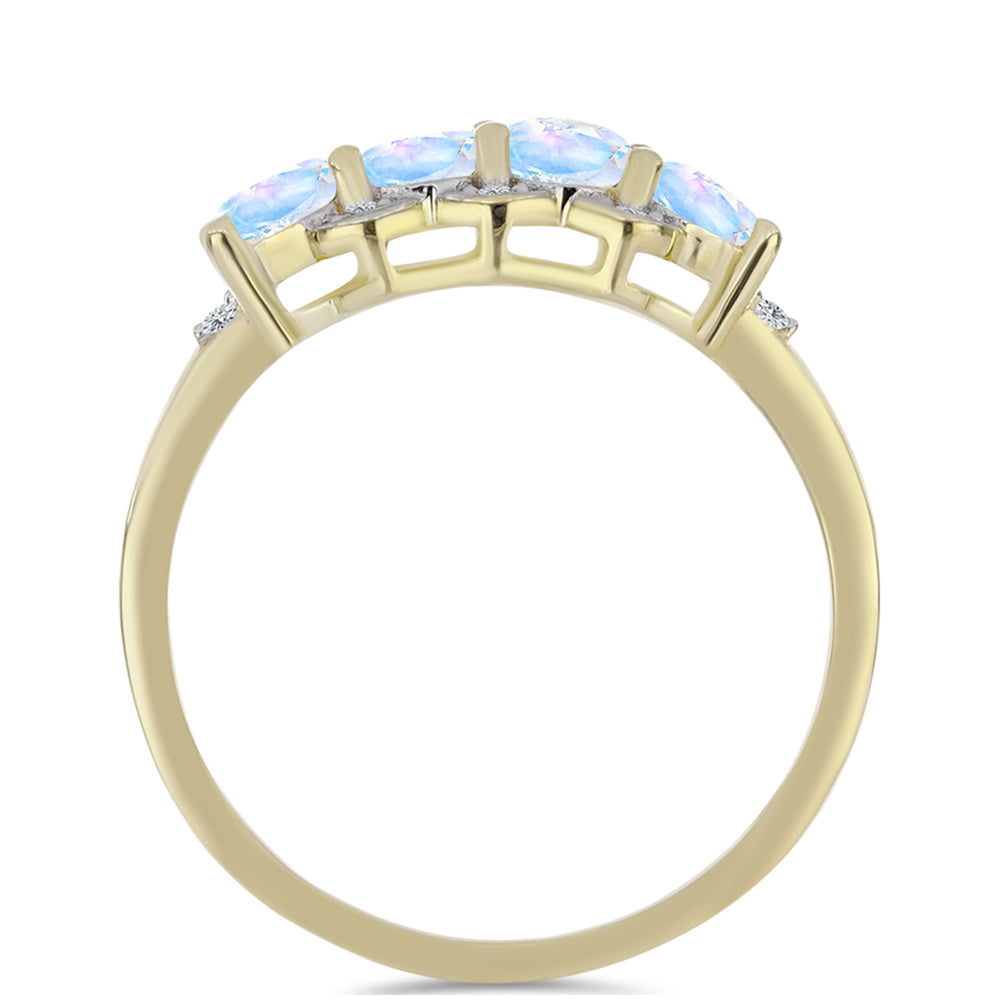 Anillo de Plata Bañada en Oro con Piedra Lunar Arco Iris y Topacio Blanco