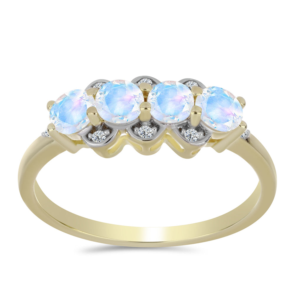 Anillo de Plata Bañada en Oro con Piedra Lunar Arco Iris y Topacio Blanco 3 