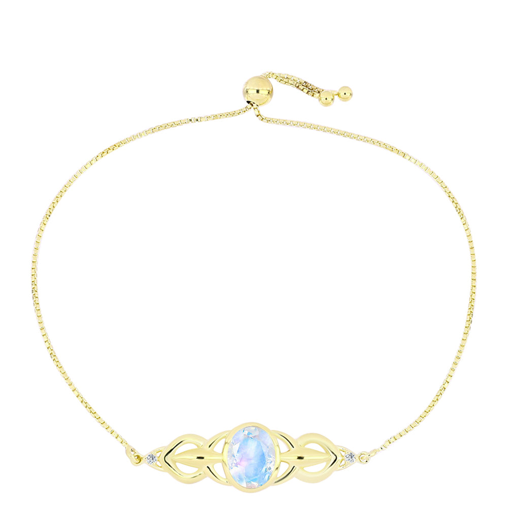 Pulsera de Plata Bañada en Oro con Piedra Lunar Arco Iris y Topacio Blanco 1 