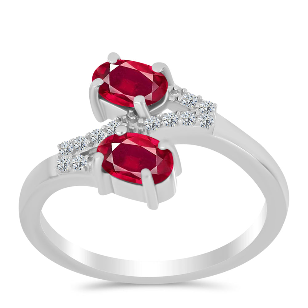 Anillo de Plata con Rubí de Madagascar y Topacio Blanco 3 