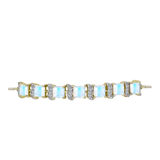 Pulsera de Plata Bañada en Oro con Piedra Lunar Arco Iris y Topacio Blanco