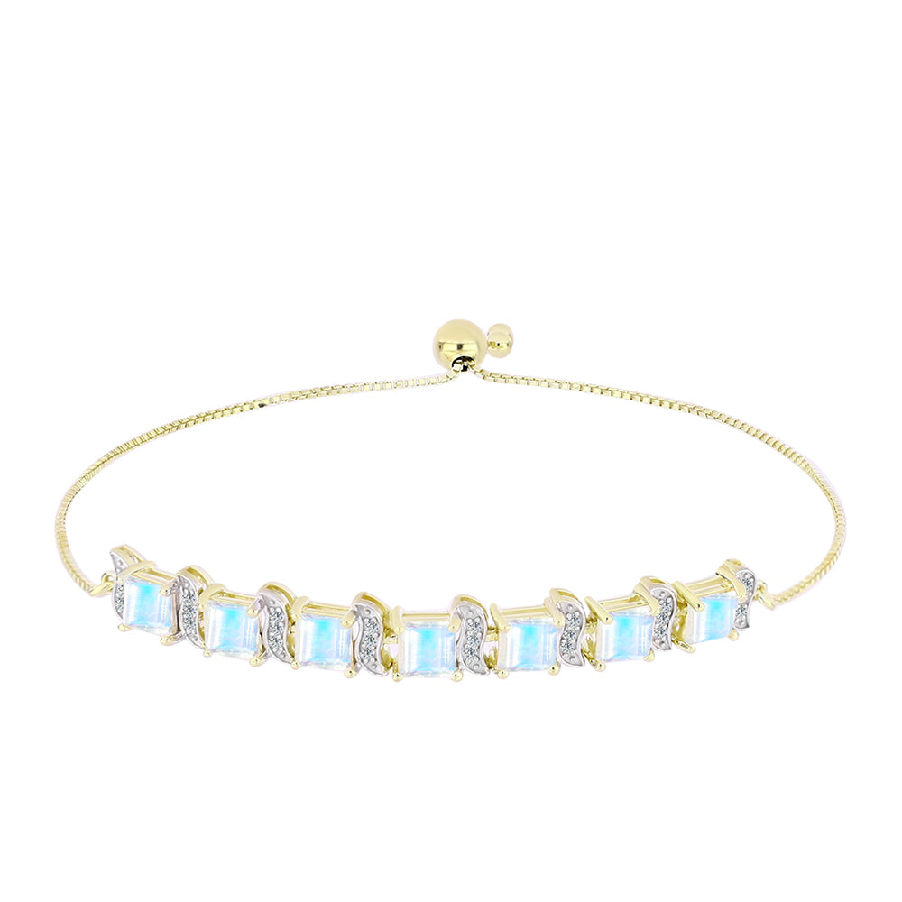 Pulsera de Plata Bañada en Oro con Piedra Lunar Arco Iris y Topacio Blanco 1 