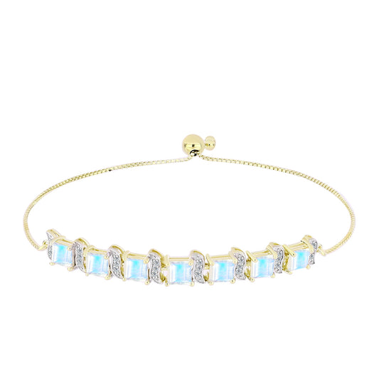 Pulsera de Plata Bañada en Oro con Piedra Lunar Arco Iris y Topacio Blanco