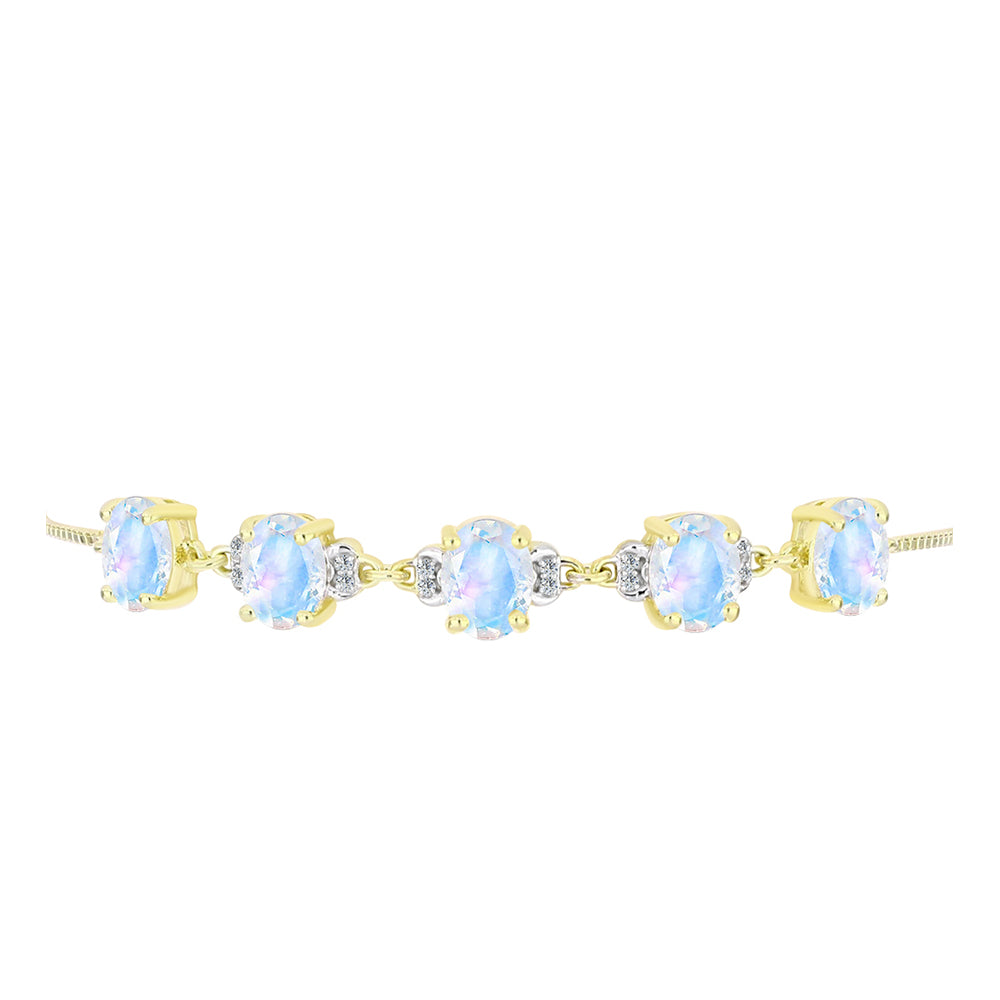 Pulsera de Plata Bañada en Oro con Piedra Lunar Arco Iris y Topacio Blanco 2 