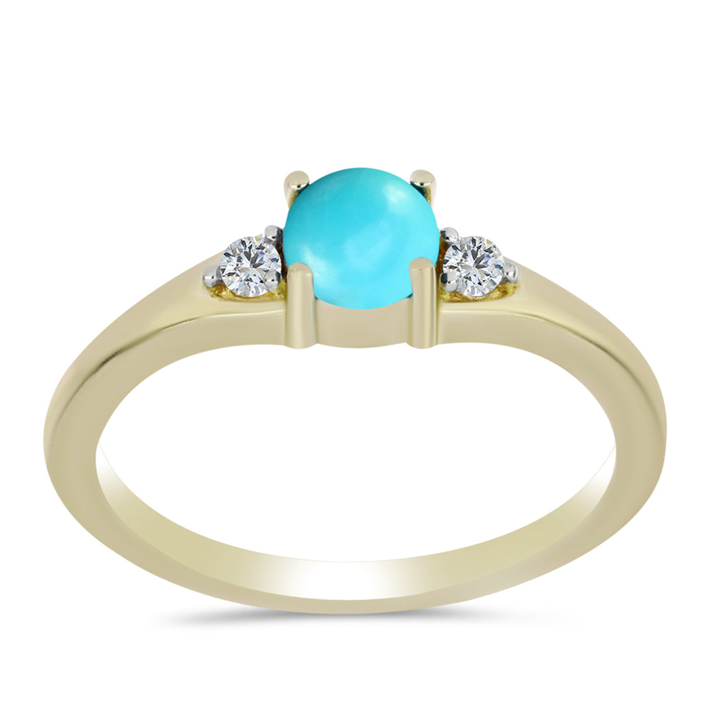 Anillo de Plata Bañada en Oro con Turquesa Bella Durmiente y Topacio Blanco 3 