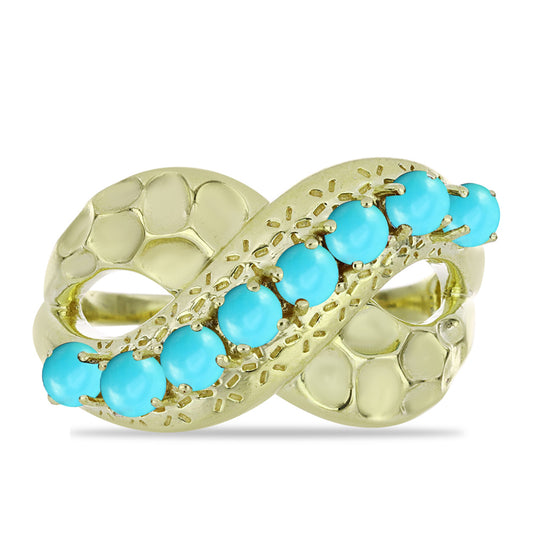 Anillo de Plata Bañada en Oro con Turquesa Bella Durmiente