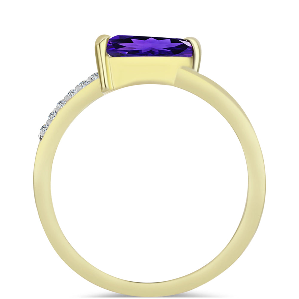 Anillo de Plata Bañada en Oro con Amatista de Marruecos y Topacio Blanco 2 