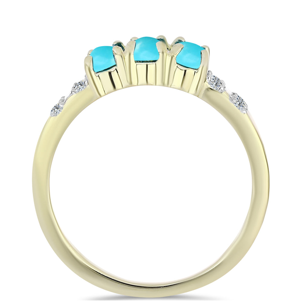 Anillo de Plata Bañada en Oro con Turquesa Bella Durmiente y Topacio Blanco