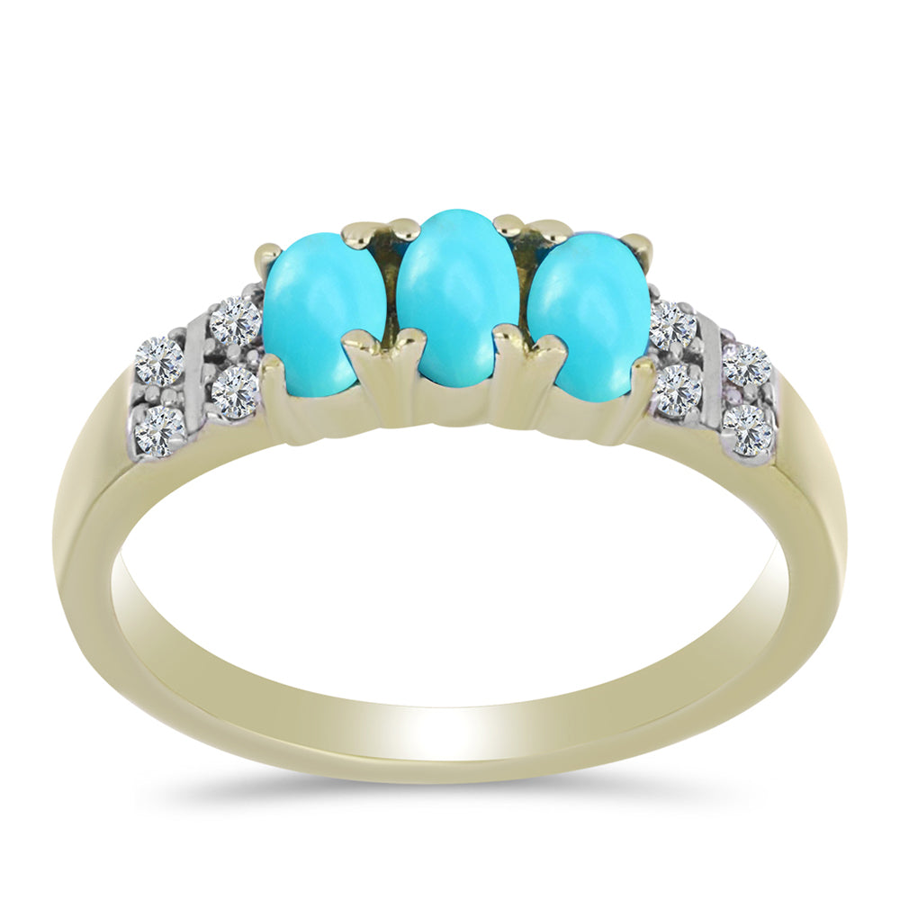 Anillo de Plata Bañada en Oro con Turquesa Bella Durmiente y Topacio Blanco 3 