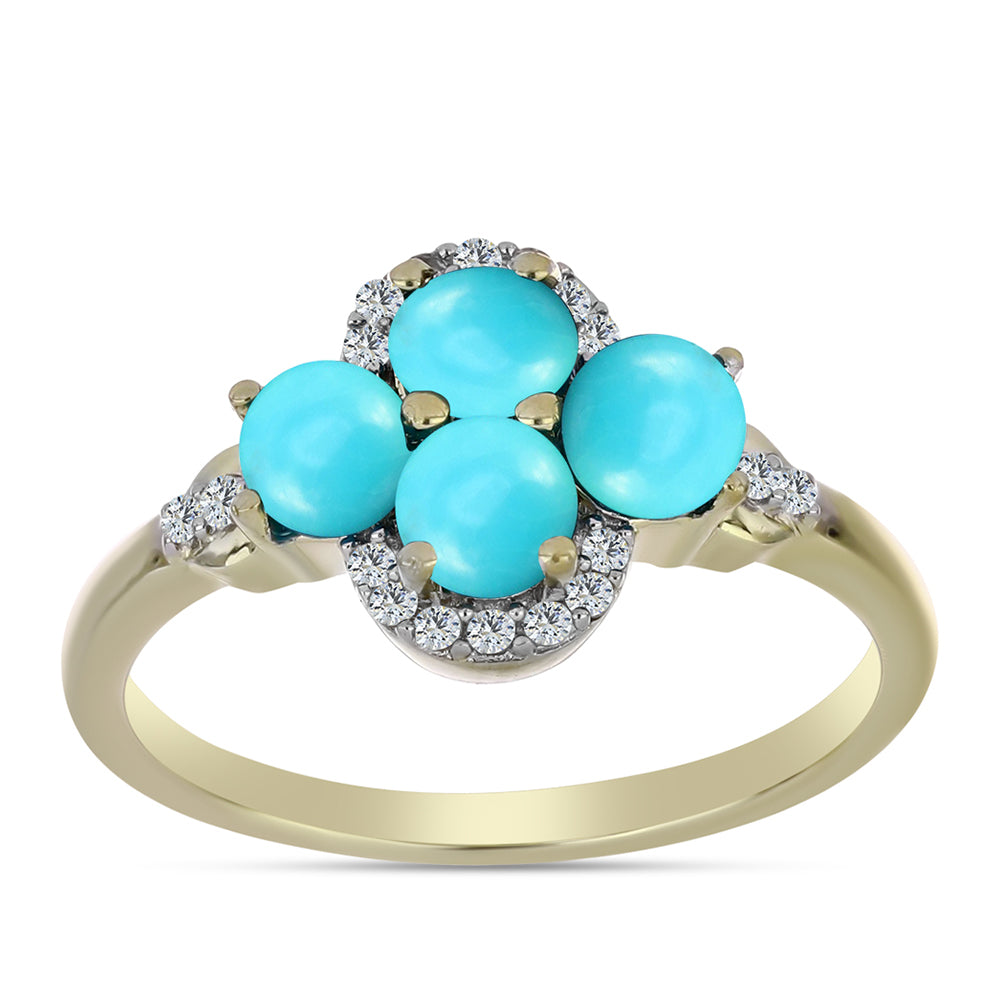 Anillo de Plata Bañada en Oro con Turquesa Bella Durmiente y Topacio Blanco 3 