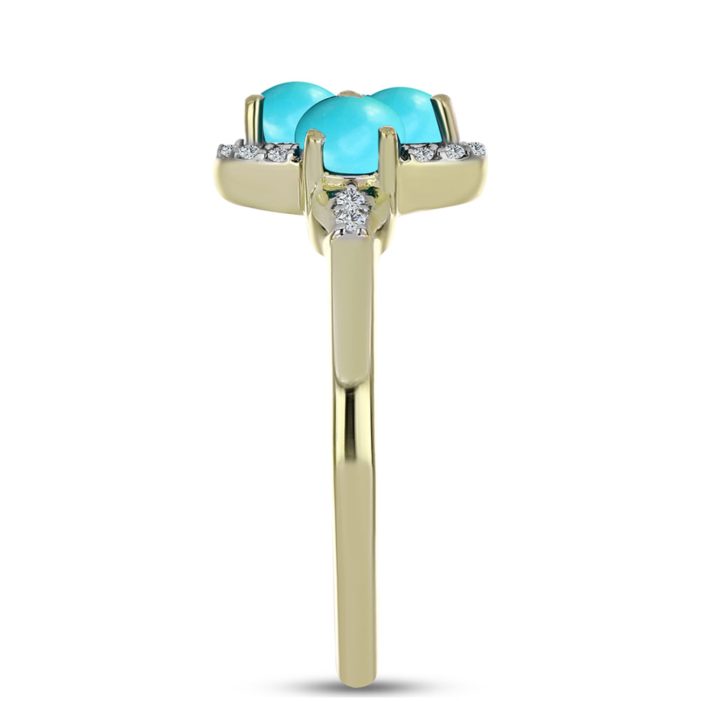 Anillo de Plata Bañada en Oro con Turquesa Bella Durmiente y Topacio Blanco