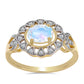Anillo de Plata Bañada en Oro con Piedra Lunar Arco Iris y Topacio Blanco