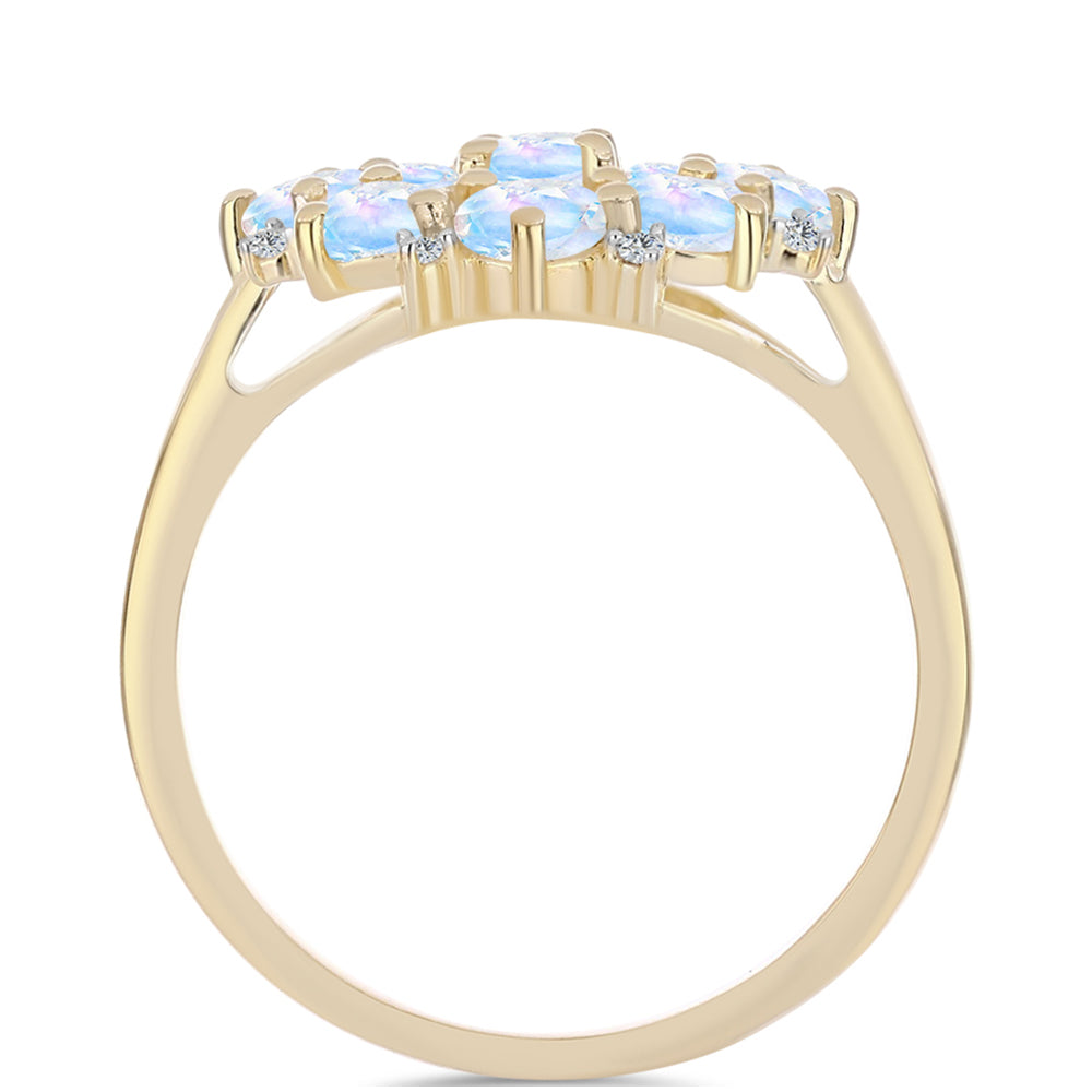 Anillo de Plata Bañada en Oro con Piedra Lunar Arco Iris y Topacio Blanco 2 