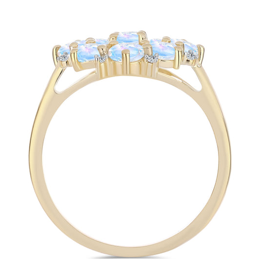Anillo de Plata Bañada en Oro con Piedra Lunar Arco Iris y Topacio Blanco
