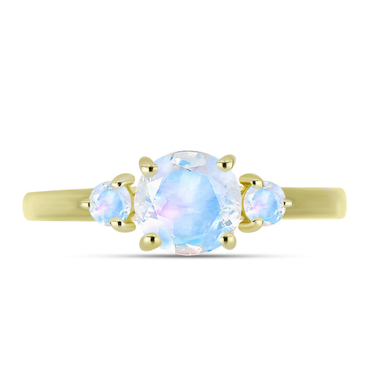 Anillo de Plata Bañada en Oro con Piedra Lunar Arco Iris