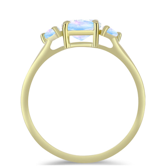 Anillo de Plata Bañada en Oro con Piedra Lunar Arco Iris