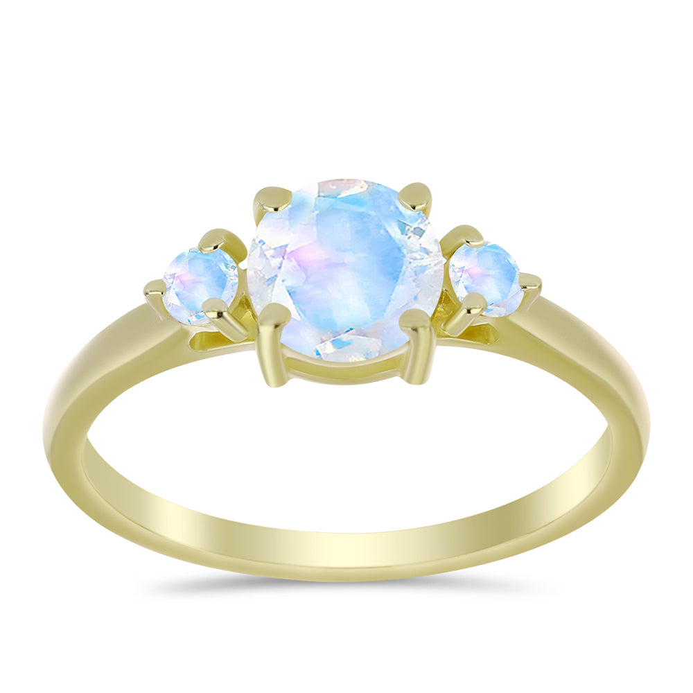 Anillo de Plata Bañada en Oro con Piedra Lunar Arco Iris 3 
