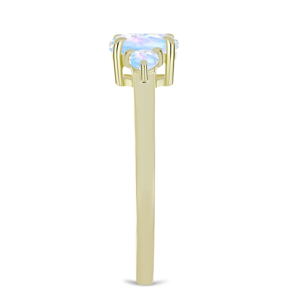Anillo de Plata Bañada en Oro con Piedra Lunar Arco Iris 4 