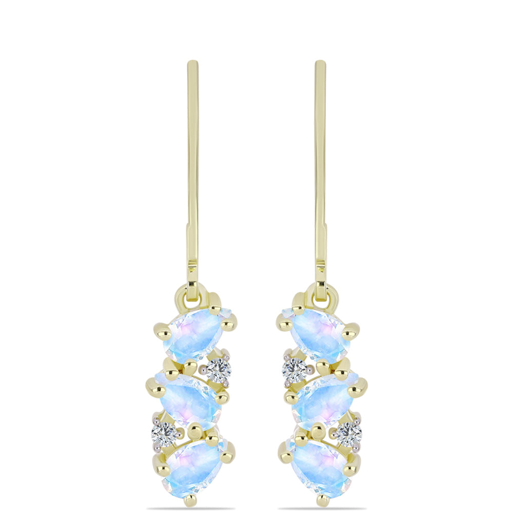 Pendientes de Plata Bañada en Oro con Piedra Lunar Arco Iris y Topacio Blanco 1 