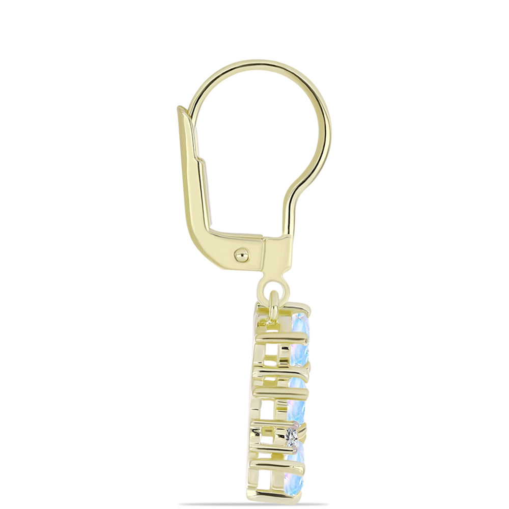 Pendientes de Plata Bañada en Oro con Piedra Lunar Arco Iris y Topacio Blanco 2 