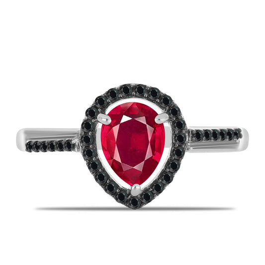 Anillo de Plata con Rubí de Madagascar y Espinela Negra