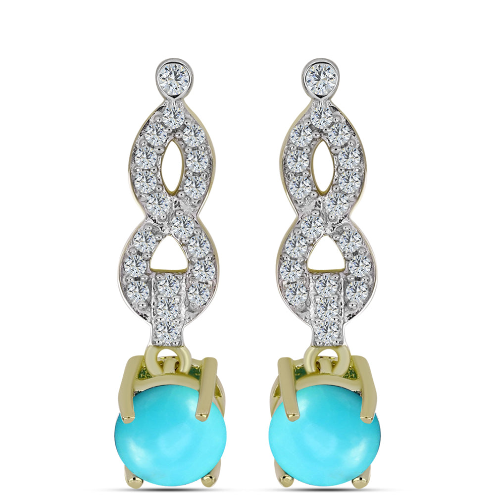 Pendientes de Plata Bañada en Oro con Turquesa Bella Durmiente y Topacio Blanco