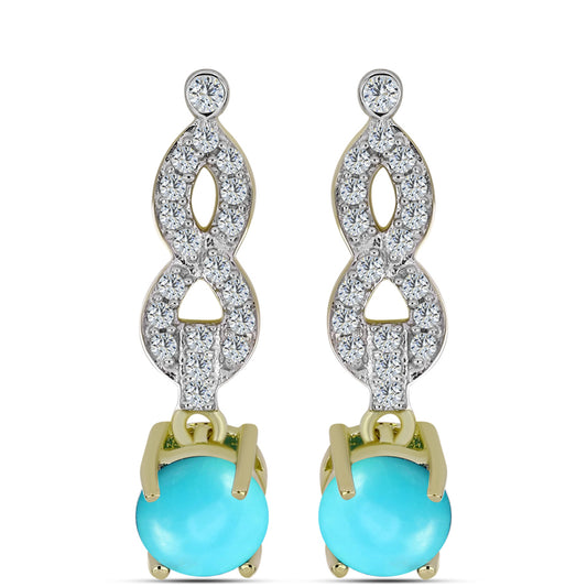 Pendientes de Plata Bañada en Oro con Turquesa Bella Durmiente y Topacio Blanco