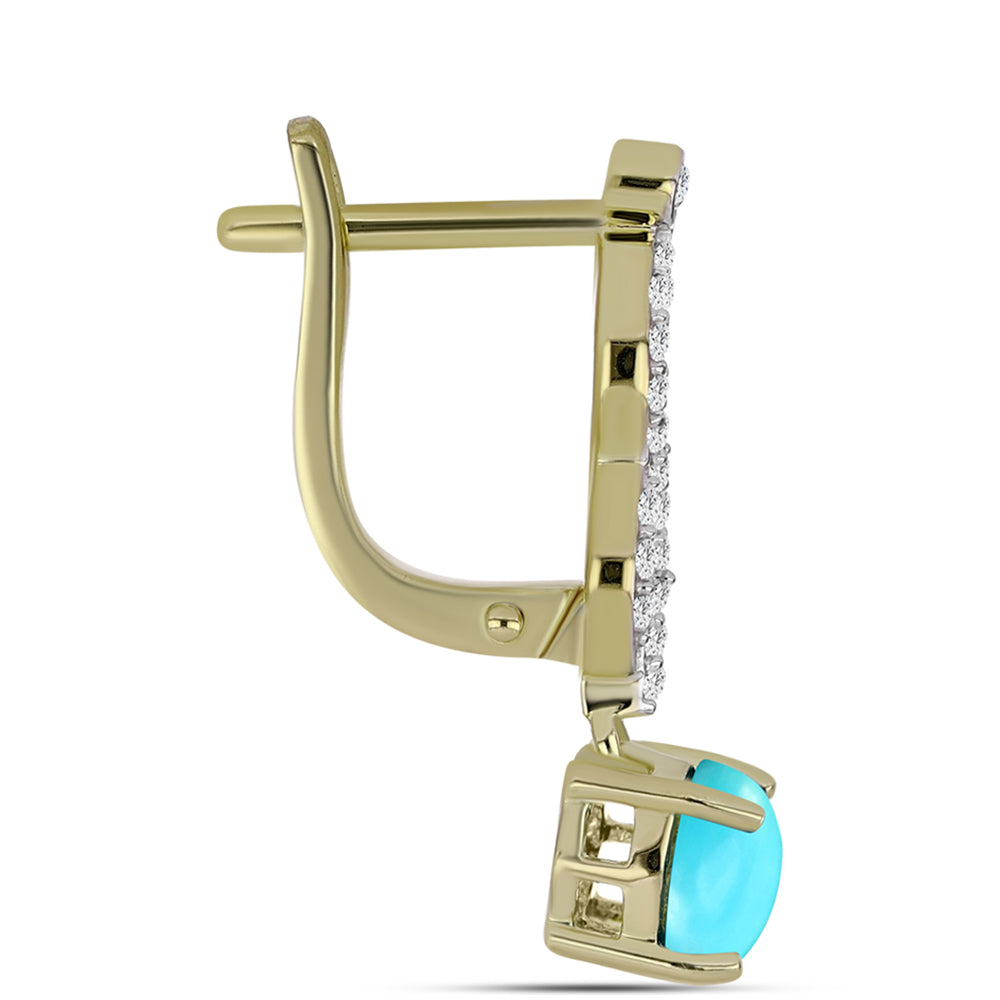 Pendientes de Plata Bañada en Oro con Turquesa Bella Durmiente y Topacio Blanco 2 