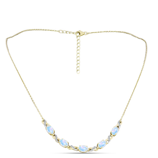 Collar de Plata Bañada en Oro con Piedra Lunar Arco Iris y Topacio Blanco