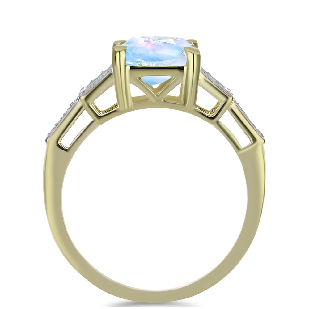 Anillo de Plata Bañada en Oro con Piedra Lunar Arco Iris y Topacio Blanco 2 