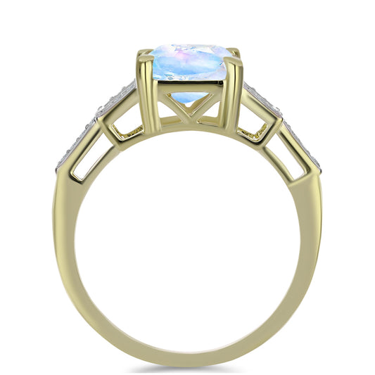 Anillo de Plata Bañada en Oro con Piedra Lunar Arco Iris y Topacio Blanco