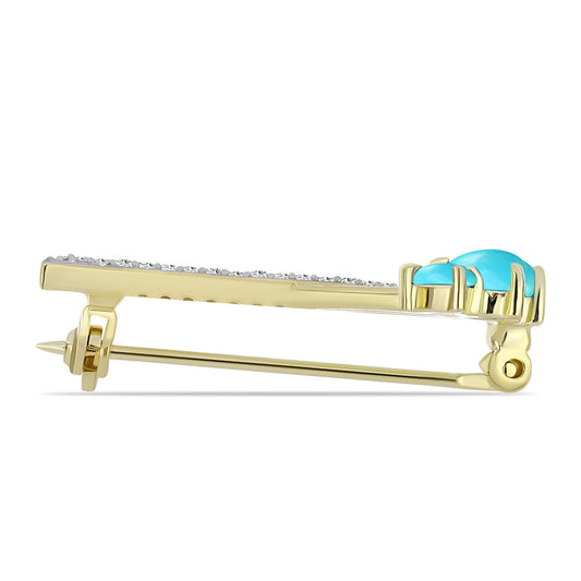Broche de Plata Bañada en Oro con Turquesa Bella Durmiente y Topacio Blanco