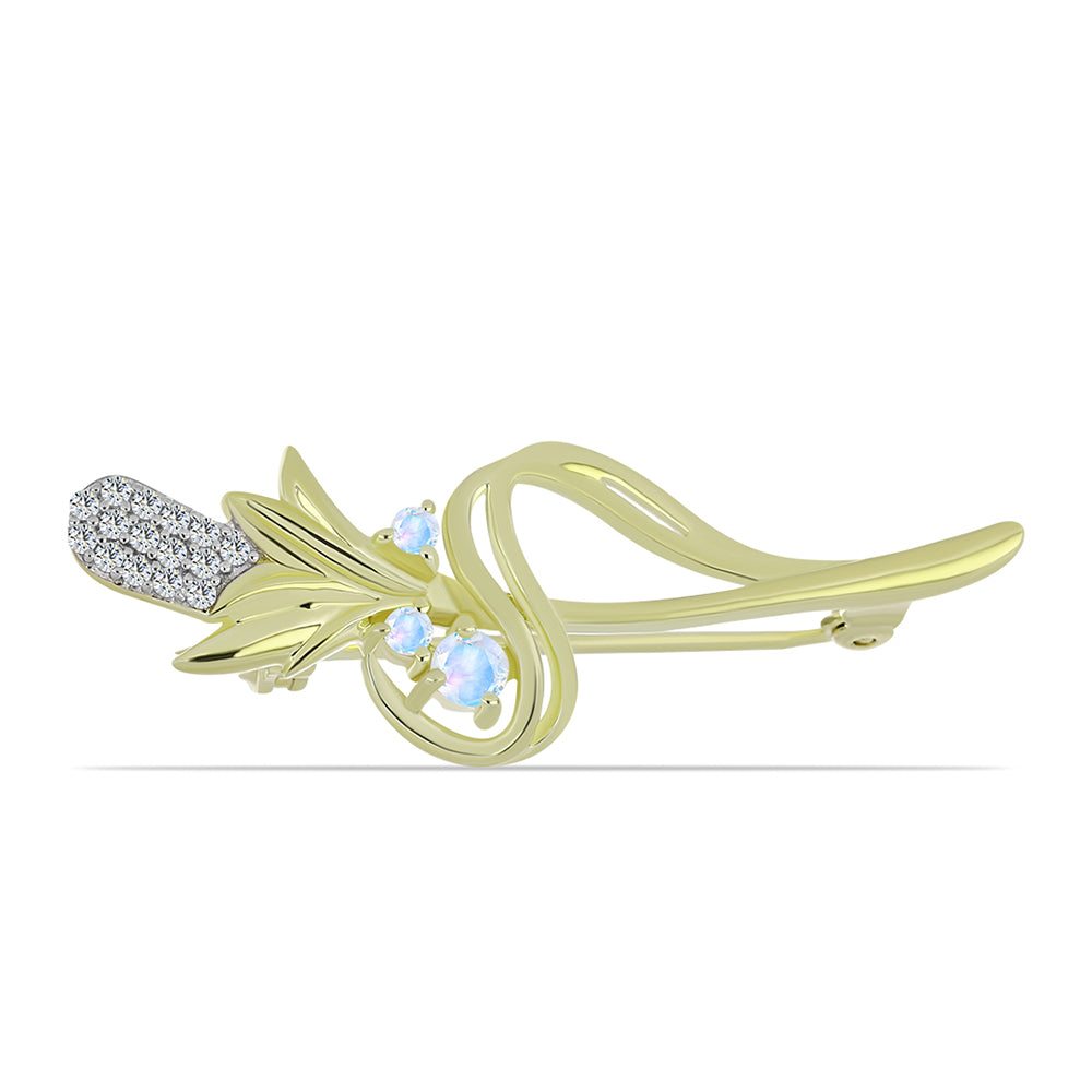 Broche de Plata Bañada en Oro con Piedra Lunar Arco Iris 1 