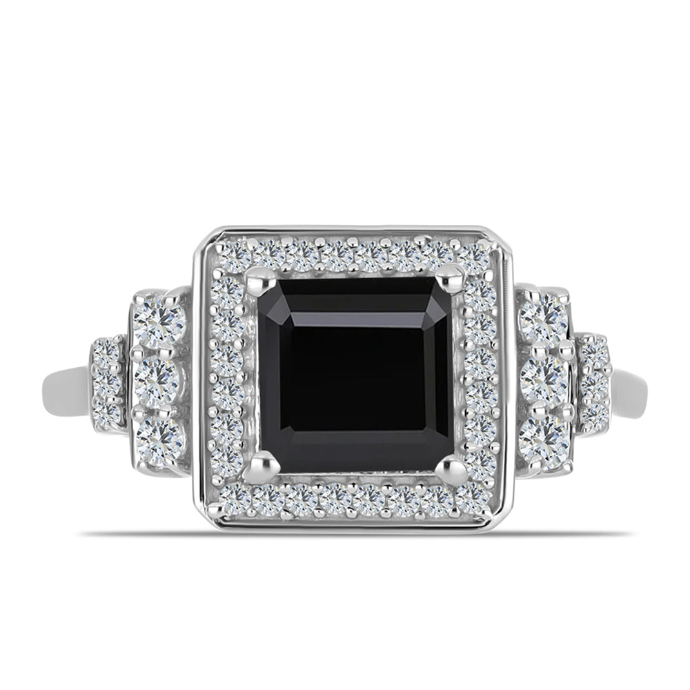 Anillo de Plata con Obsidiana y Topacio Blanco