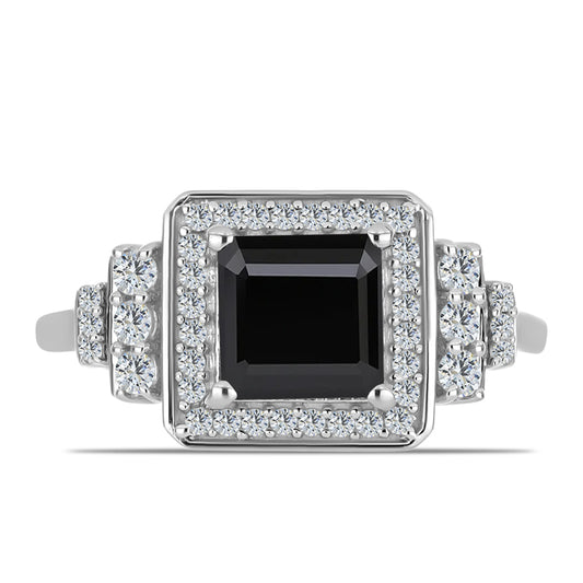 Anillo de Plata con Obsidiana y Topacio Blanco