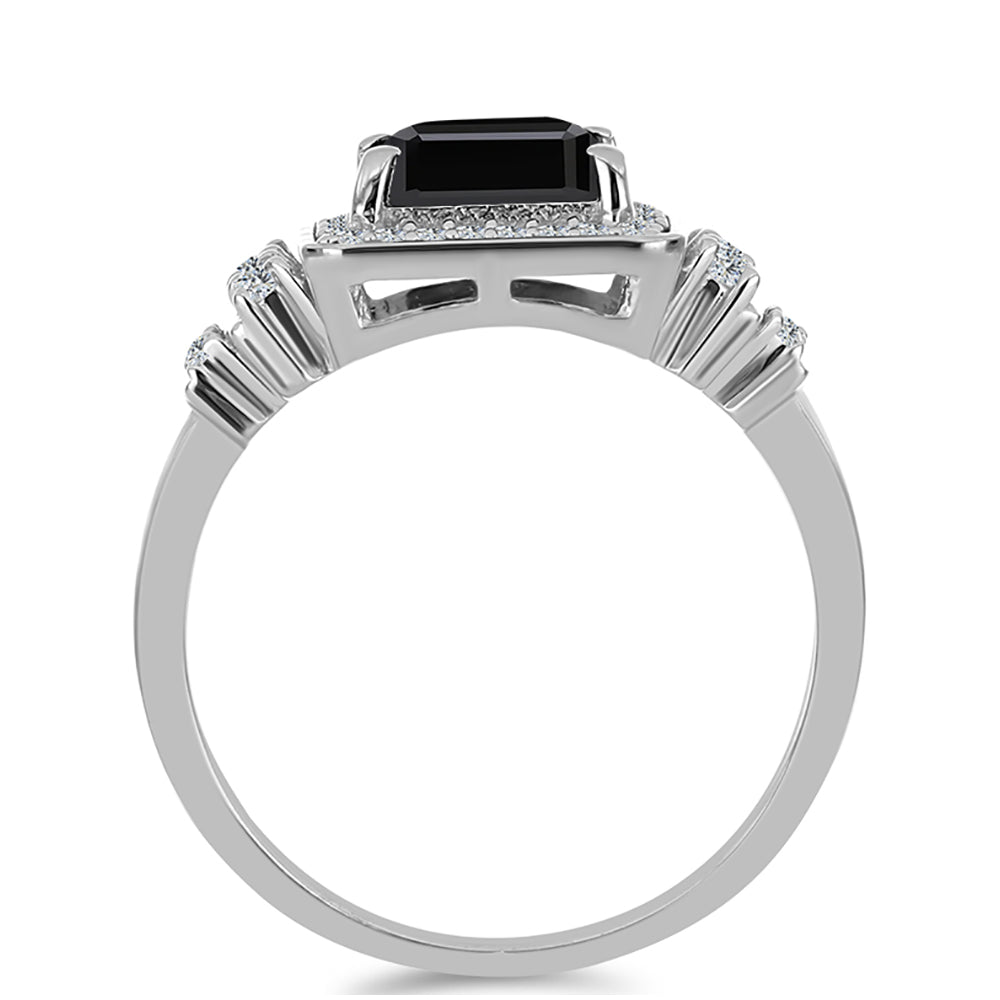 Anillo de Plata con Obsidiana y Topacio Blanco